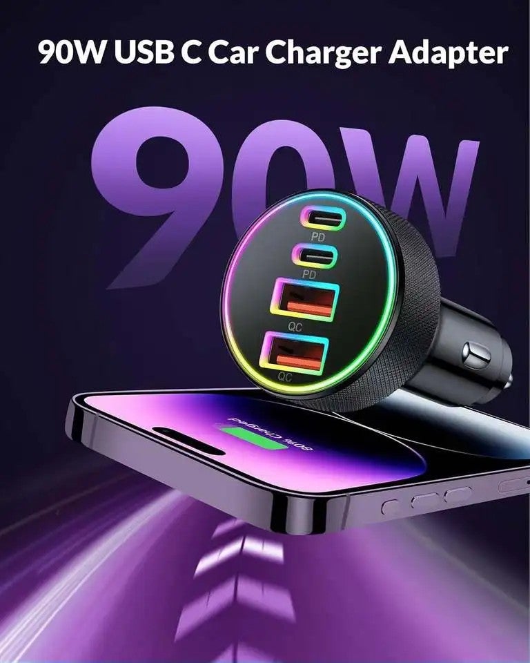 Bluejw 90W 4-Port USB C Car Charger, Dual USB-C & USB-A Automobile Chargers, PD Fast Charging Adapter Cigarette Lighter for Mobile - Image 3